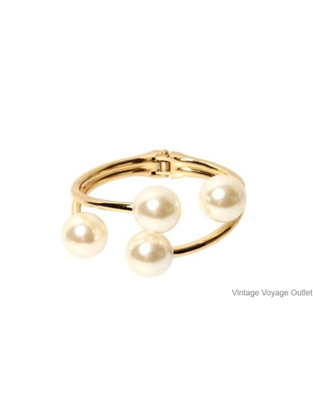 Chunky Pearl Gold Bangle Bracelet Open Cuff Minimalist Women's Jewelry